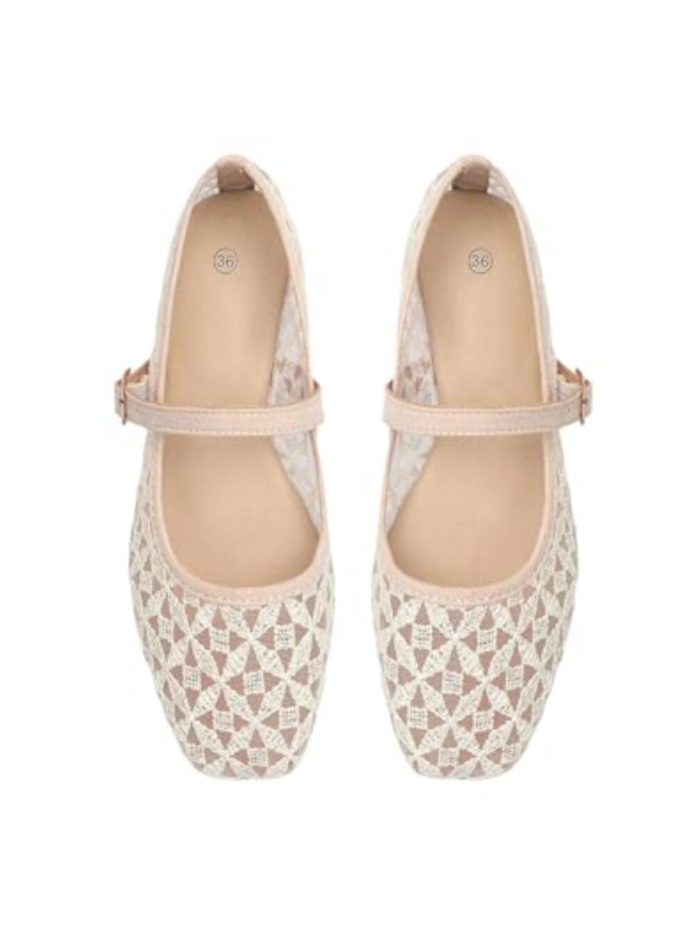 Women's Lace Embroidery Ballet Flats Square Toe Mary Jane Slip On Memory Foam